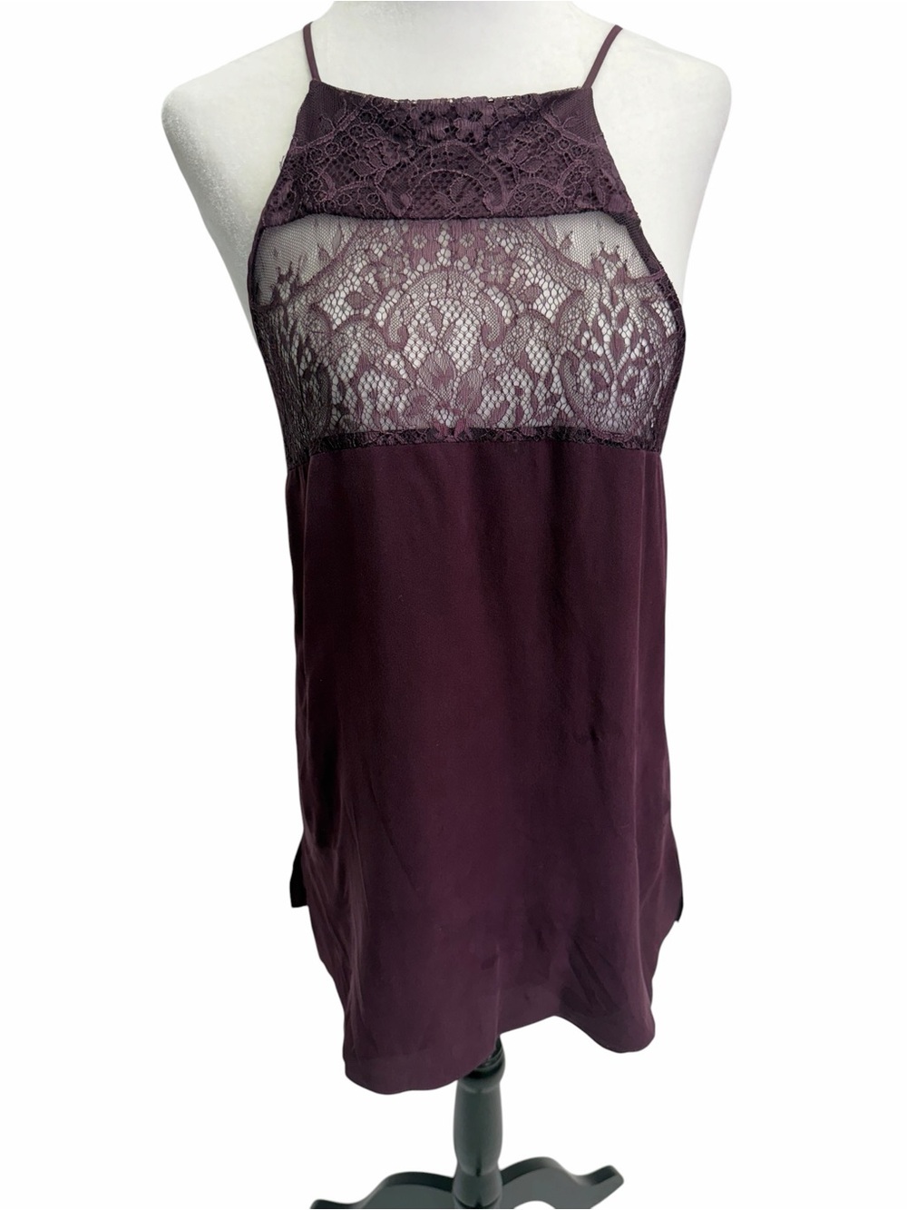 Cami Lace Yoke Chemise Slip - Plum Silk Size L